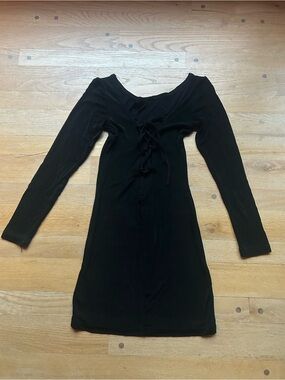Women's Black Long-Sleeve Lace-Up Bodycon Dress